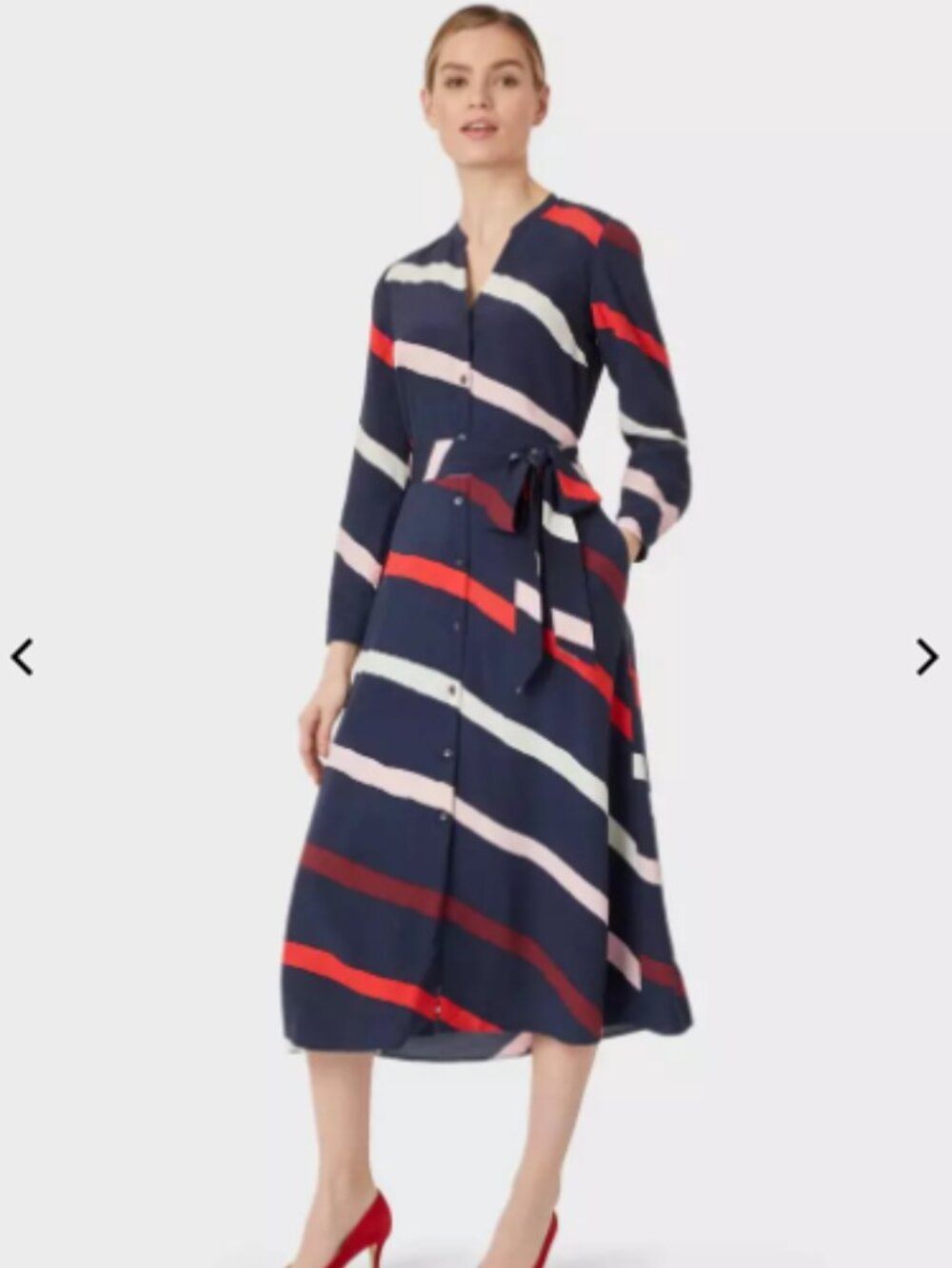 Hobbs London Ginnie Mid Length Shirt Dress in Navy Multi Stripe